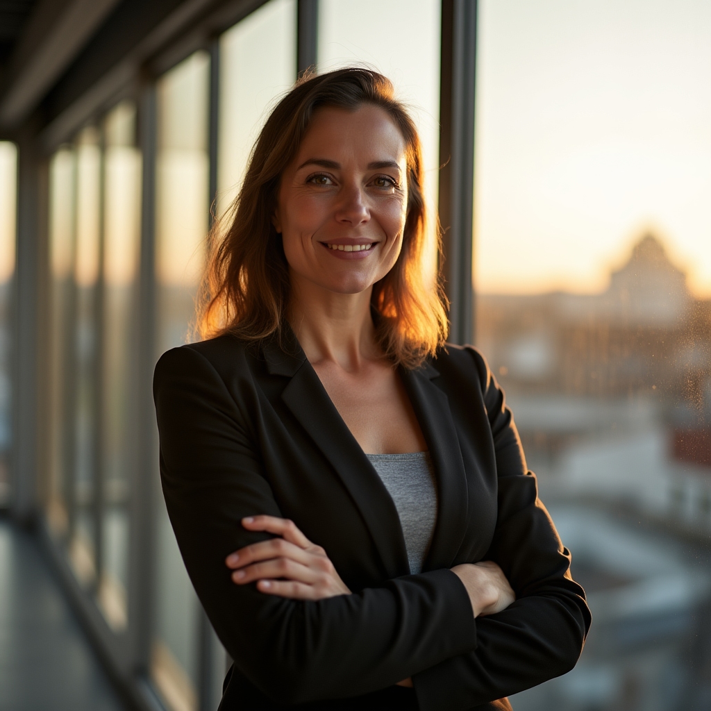 Portrait einer Kursleiterin von Infinity Bytes in einem hellen Büro in Bielefeld
